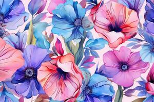 ai generiert Aquarell Blumen- Blumen Hintergrund, Blumen- Textur, Blume Muster foto