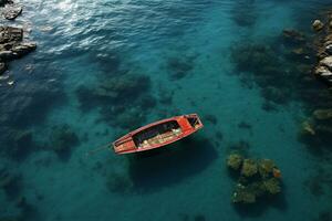 ai generiert minimalistisch Foto ein Schiff auf Meer