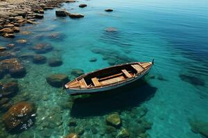 ai generiert minimalistisch Foto ein Schiff auf Meer