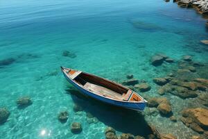 ai generiert minimalistisch Foto ein Schiff auf Meer