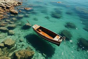 ai generiert minimalistisch Foto ein Schiff auf Meer