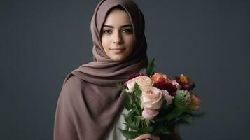 ai generiert Muslim Mädchen mit Hijab foto