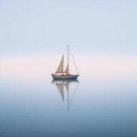 ai generiert minimalistisch Foto ein Schiff auf Meer