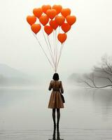 ai generiert ein Mädchen posieren mit Luftballons im ein konzeptionelle Fotografie foto