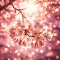 ai generiert hyper realistisch Sakura Kirsche blühen Baum Blätter japanisch Festival Morgen Tau Osaka Tokyo foto