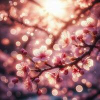 ai generiert hyper realistisch Sakura Kirsche blühen Baum Blätter japanisch Festival Morgen Tau Osaka Tokyo foto