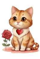 ai generiert süß rot Katze mit ein rot Herz Grafik zum Liebhaber foto