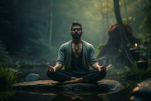 ai generiert verjüngt Mann Meditation. generieren ai foto