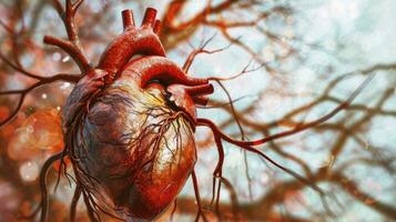 ai generiert Herz Mensch echt Venen Anatomie zum Hintergrund foto