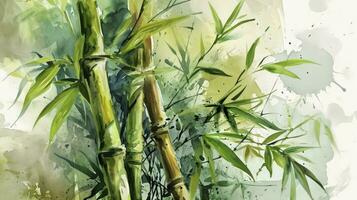 ai generiert Aquarell Bambus mit Blätter foto