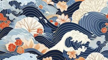 ai generiert Hintergrund von japanisch Stil Welle Muster teture foto