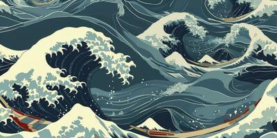 ai generiert japanisch Wasser Welle nahtlos Hintergrund. Illustration foto