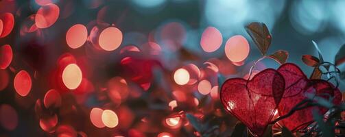 ai generiert Herz gestalten Valentinstag Tag Bokeh Hintergrund, Damen Tag Liebe Gradient. foto