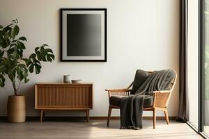 ai generiert 3d gerendert minimal Stil modern Leben Zimmer Innere Design mit modern Stuhl foto