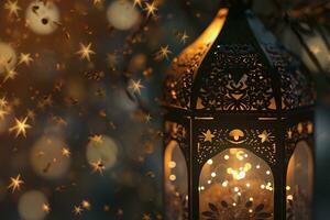 ai generiert ein beleuchtet Arabisch bunt hängend Ramadan Laterne foto
