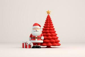 ai generiert 3d gerendert minimal Santa Klausel mit Weihnachten Baum und Geschenke auf Pastell- Hintergrund foto