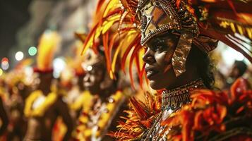 ai generiert Karneval Parade auf das Straße im Rio de Janeiro foto
