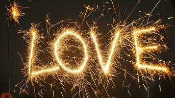 ai generiert das Wort Liebe gemacht aus von Feuerwerk foto