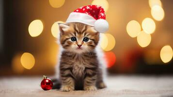 ai generiert Katze tragen Santa Klausel Hut Weihnachten Konzept foto