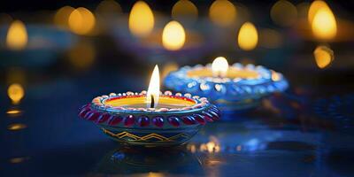 ai generiert glücklich Diwali. Diya Öl Lampen wurden zündete während das Feier. ai generiert foto