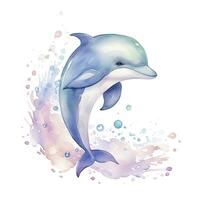 ai generiert Aquarell Fantasie Baby Delfin Clip Kunst isoliert Weiß Hintergrund. ai generiert foto