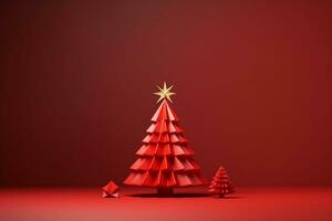 ai generiert rot Weihnachten Baum gemacht mit Karte Papier Kopieren Raum rot isoliert Hintergrund foto
