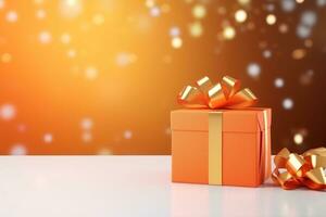 ai generiert Weihnachten Geschenk Box auf Orange Hintergrund foto