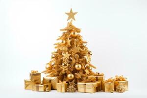 ai generiert schön dekoriert Weihnachten Baum auf Weiß Hintergrund foto