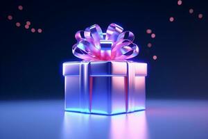 ai generiert realistisch Geschenk Box mit magisch leuchtenden Blau öffnen Geschenk Box mit magisch Licht foto