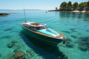 ai generiert minimalistisch Foto ein Schiff auf Meer