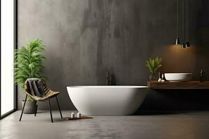 ai generiert 3d gerendert minimal Stil schwarz Thema modern Badezimmer Innere Design mit Badewanne foto