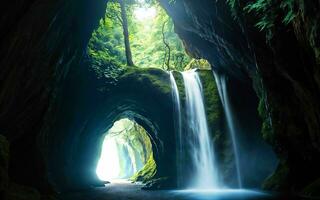 ai generiert unterirdisch Höhle Wasserfall versteckt Schönheit ai generiert foto
