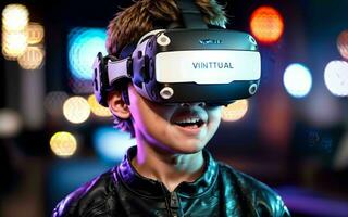 ai generiert Reise in das Zukunft ein Geschichte von virtuell Wirklichkeit Wunder und Spielen Wunder ai generiert foto
