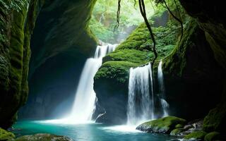 ai generiert unterirdisch Höhle Wasserfall versteckt Schönheit ai generiert foto