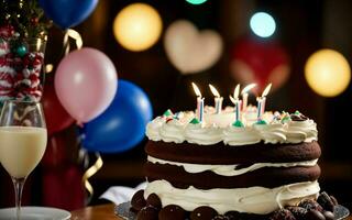 ai generiert Süss Feier bunt Kuchen und froh Momente beim ein Kinder- Geburtstag Party ai generiert foto