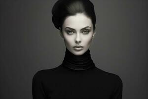 ai generiert schwarz und Weiß Foto von sinnlich Glanz Porträt von schön Frau Modell- Dame