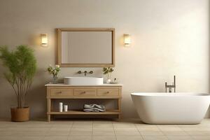 ai generiert 3d gerendert minimal Stil modern Badezimmer Innere Design mit Badewanne foto