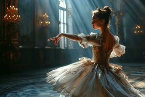 ai generiert schön Ballerina Tanzen im das dunkel erstellt mit generativ ai Technologie foto