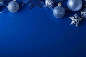 ai generiert Blau Hintergrund. fröhlich Weihnachten und Neu Jahr Banner mit Kopieren Raum. Profi Foto