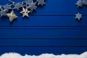 ai generiert Blau Hintergrund. fröhlich Weihnachten und Neu Jahr Banner mit Kopieren Raum. Profi Foto