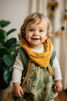 ai generiert Öko-Niedlichkeit bezaubernd Natur druckt auf Babys organisch Outfit foto
