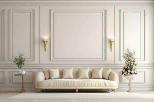 ai generiert 3d gerendert minimal Stil modern Leben Zimmer Innere Design mit Sofa foto