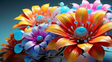 ai generiert 3d Blühen Blume bunt Blumen- Fantasie foto
