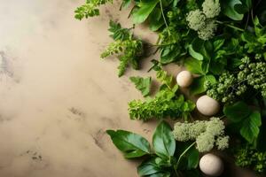 ai generiert Foto von Essen Zutaten mit ein Küche Tabelle Hintergrund Fachmann Werbung Essen Fotografie