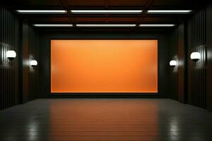 ai generiert Galerie Brillanz glühend leer Mauer präsentiert im ein geräumig Ausstellungsraum foto