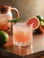 ai generiert ein beschwingt Cocktail mit mit Grapefruit angereichert Wodka, Ingwer Bier, und ein drücken von frisch Limette Saft. ai generativ foto