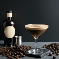 ai generiert ein anspruchsvoll Twist auf das klassisch Espresso Martini, mit mit Chai angereichert Wodka, Kaffee Likör, und frisch gebraut Espresso. ai generativ foto