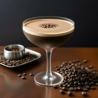 ai generiert ein anspruchsvoll Twist auf das klassisch Espresso Martini, mit mit Chai angereichert Wodka, Kaffee Likör, und frisch gebraut Espresso. ai generativ foto