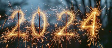 ai generiert glücklich Neu Jahr 2024 mit Feuerwerk foto