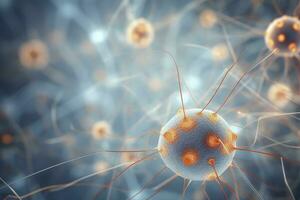 ai generiert Neuronen Gehirn Zelle medizinisch Hintergrund aktiv Nerv Zelle foto